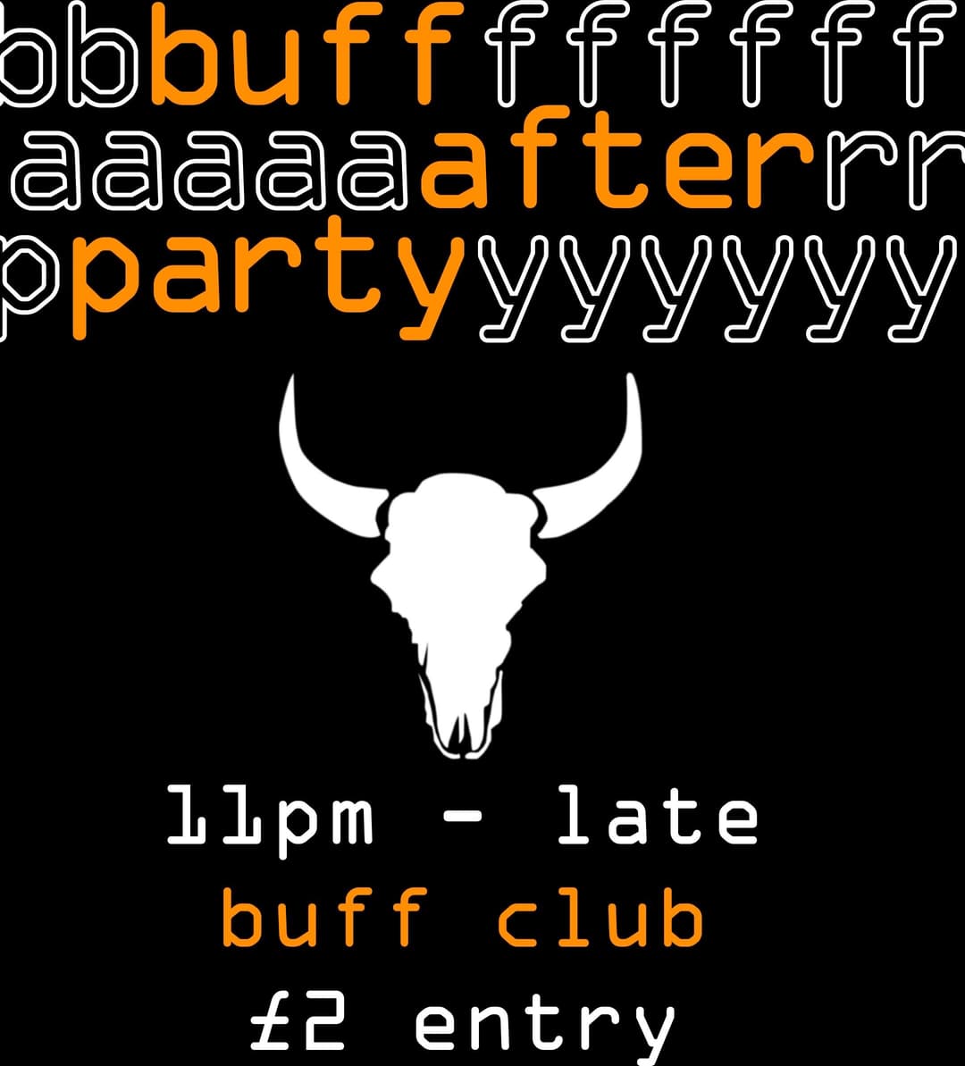 Upcoming event poster at The Buff Club