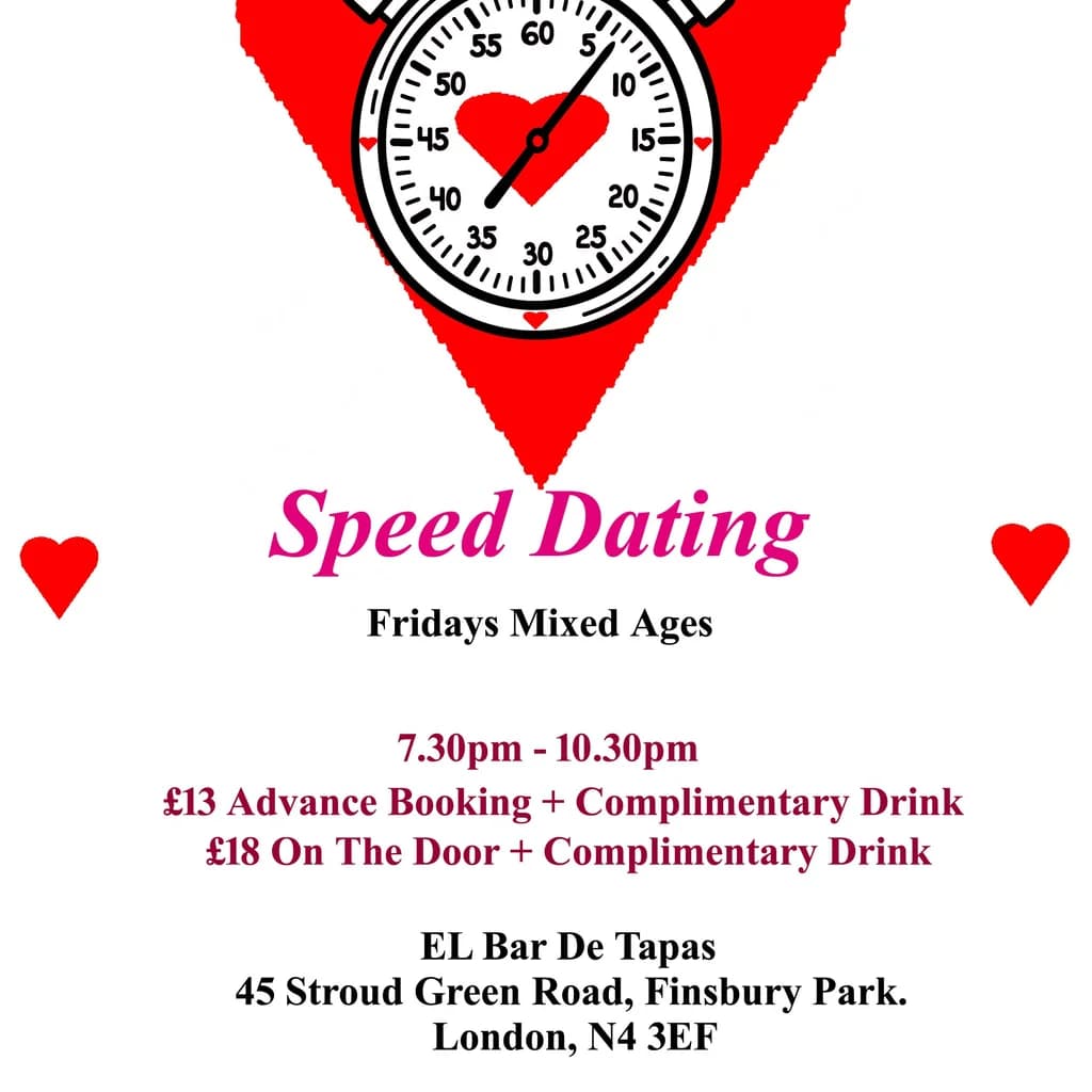 Speed Dating Mixed Ages Fridays. El Bar De Tapas. Finsbury Park