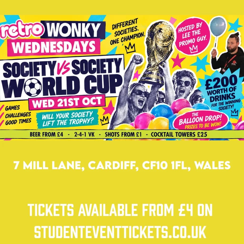 Society vs Society @ Retro Cardiff WEDNESDAY 21ST OCTOBER