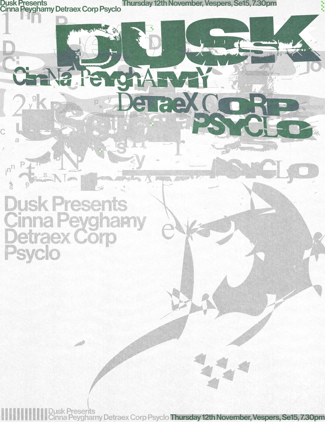 DUSK presents: Cinna Peyghamy, Detraex Corp, Psyclo