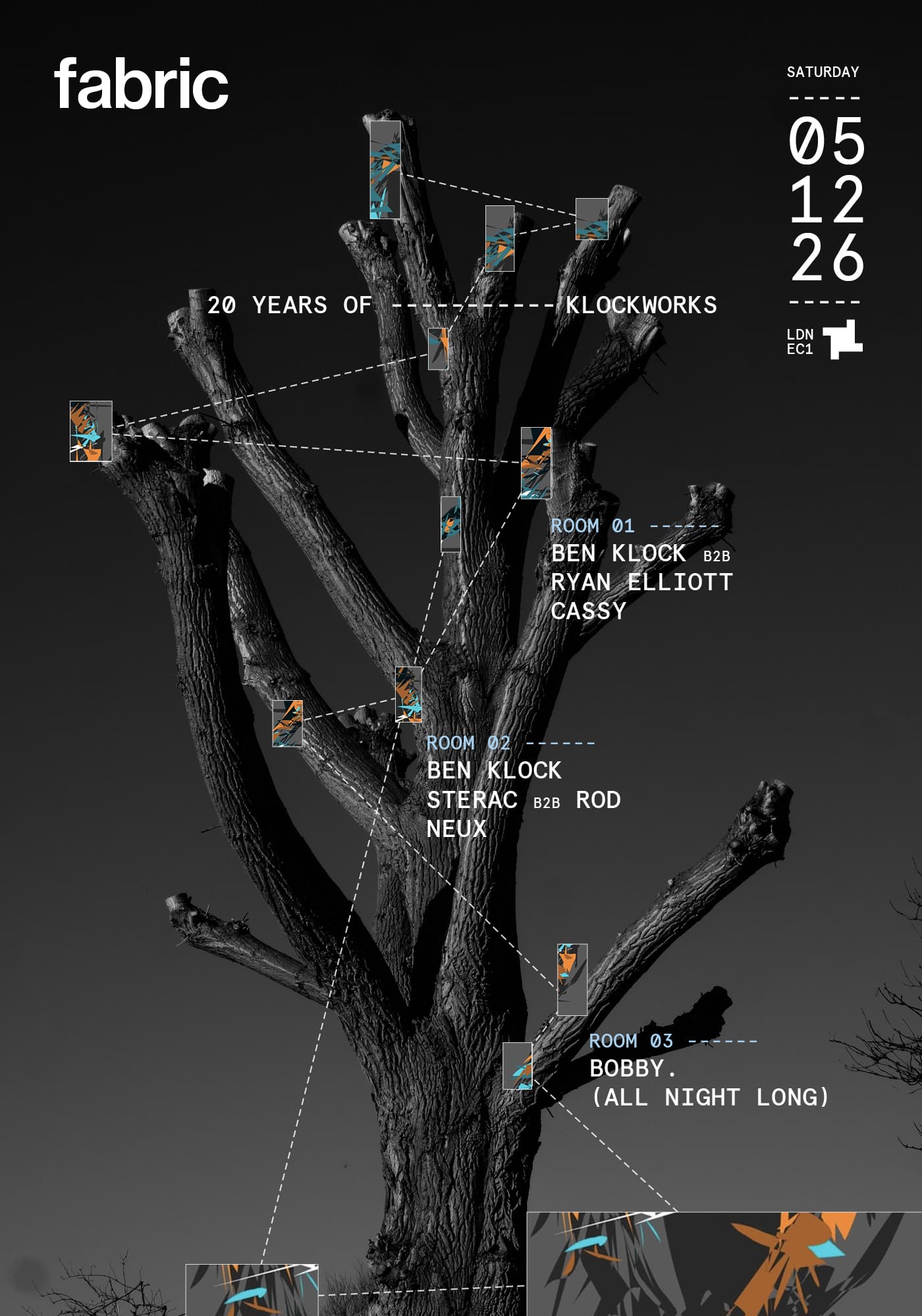 fabric x 20yrs of Klockworks: Ben Klock B2B Ryan Elliott, Cassy, STERAC B2B ROD, NEUX, BOBBY