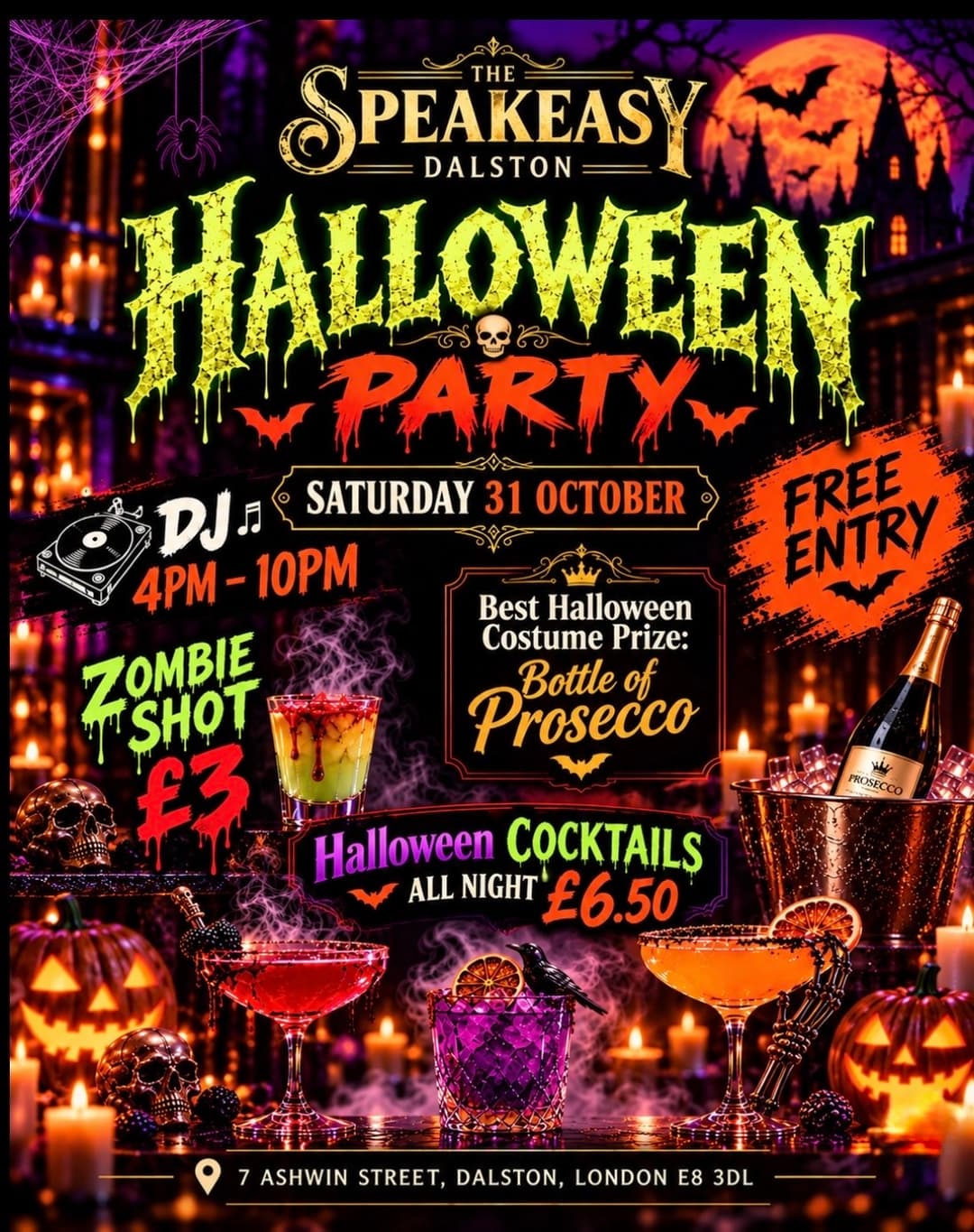 FREE HALLOWEEN PARTY IN DALSTON - DJ & Cocktails