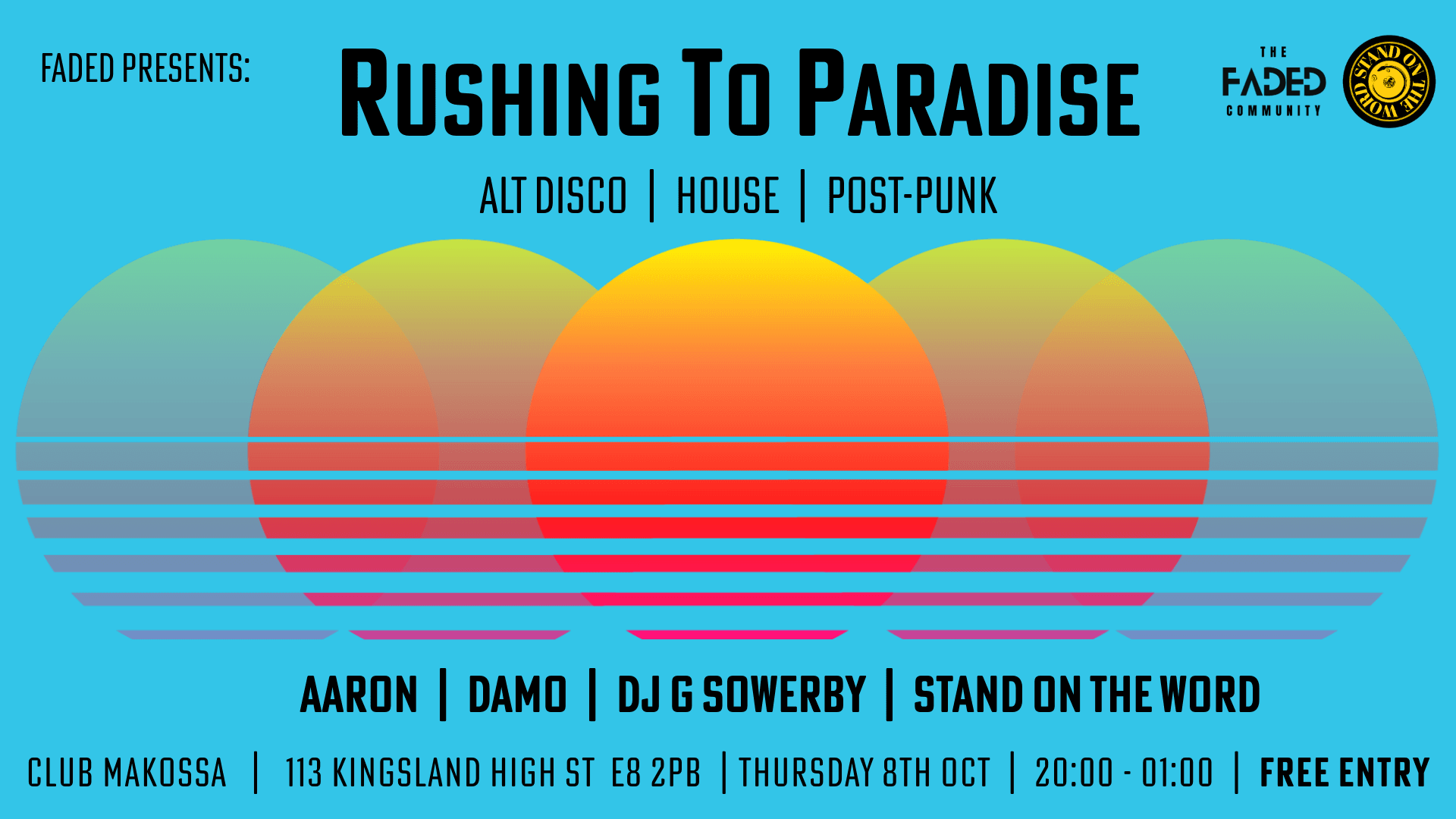 Rushing To Paradise - A Night Of Alt. Disco, Post Punk & Leftield House FREE ENTRY