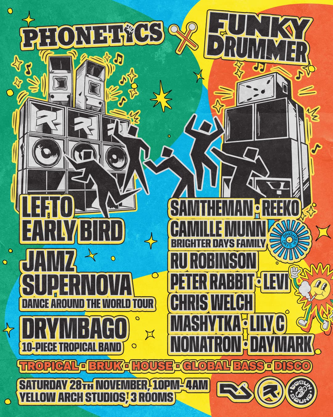 Funky Drummer X Phonetics: Jamz Supernova, Lefto Early Bird, Drymbago, Brighter Days Family